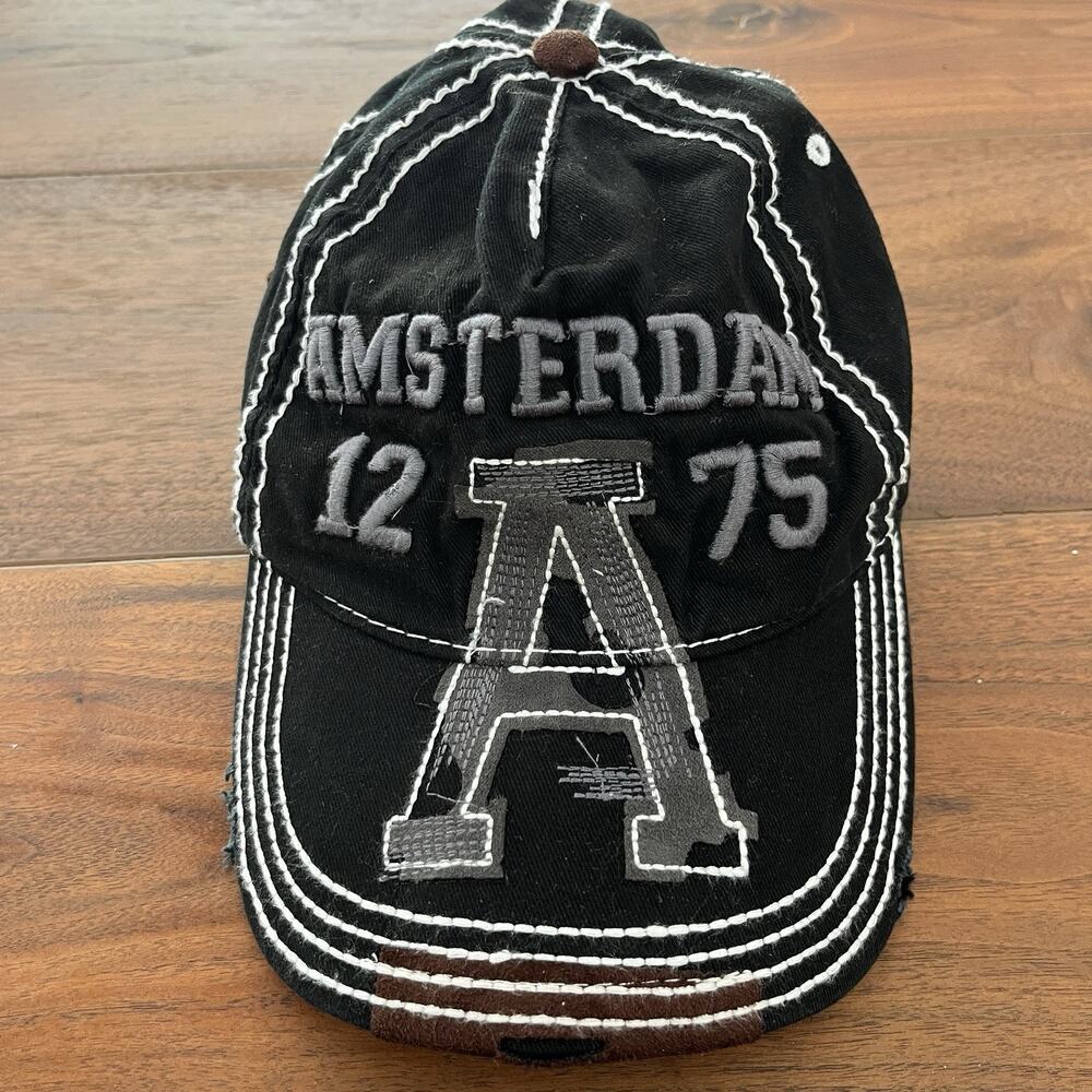 Fox Originals Amsterdam 1275 Distressed Adjustable Baseball Cap Hat Black / Gray